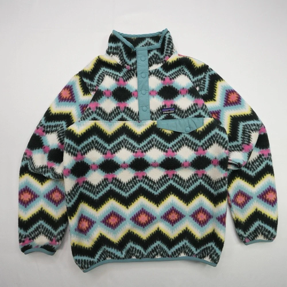 PATAGONIA Synchilla Snap-T Timber Twist Pullover‎ Girl's Size Large 12 Vtg
